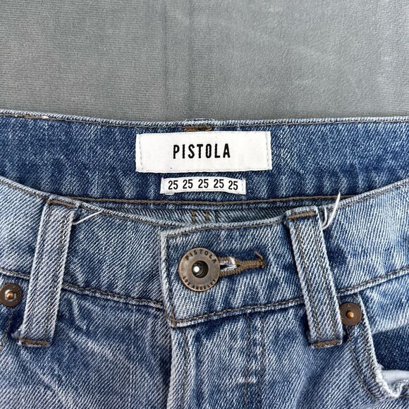 Pistola Charlie High Rise Straight Leg Jeans Size 25 Raw Hem Tonal Tuxedo Stripe - Picture 10 of 12